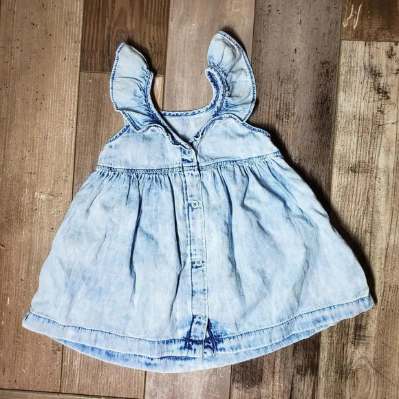 Gap Denim Toddler Girl Chambray Ruffle Sleeve Dress Size 12-18 Months - Picture 8 of 11